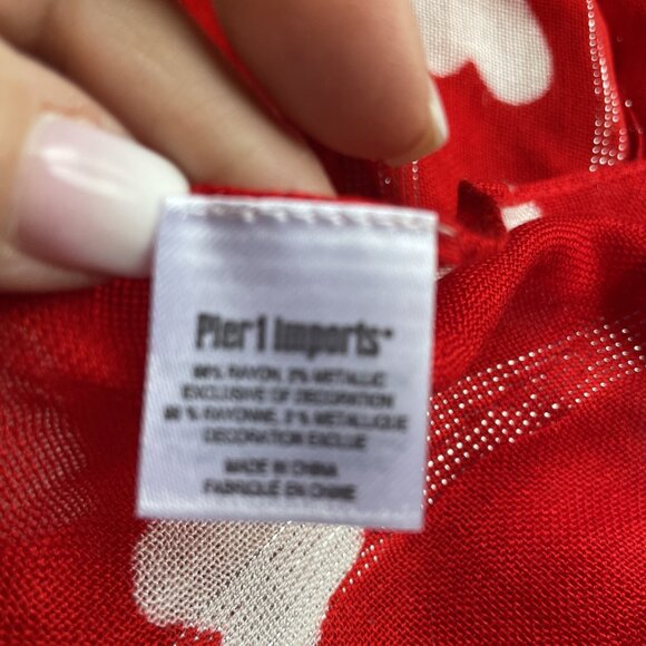 Pier 1 Imports Heart Print Scarf Red Metallic Rayon Drapey 20X72" Romance Love - Picture 4 of 7